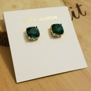 Tory Burch green crystal stone earrings